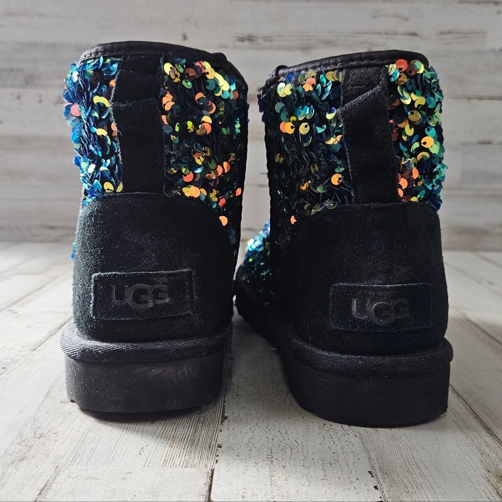 UGG Classic Mini Stellar Sequin 1112515 Black Multi Color Womens Sz 7 Boots - Picture 4 of 8
